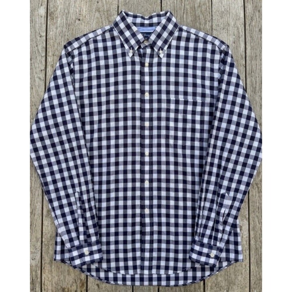 TM Lewin London Mens Egyptian Cotton Gingham Button Down Shirt Navy Size L